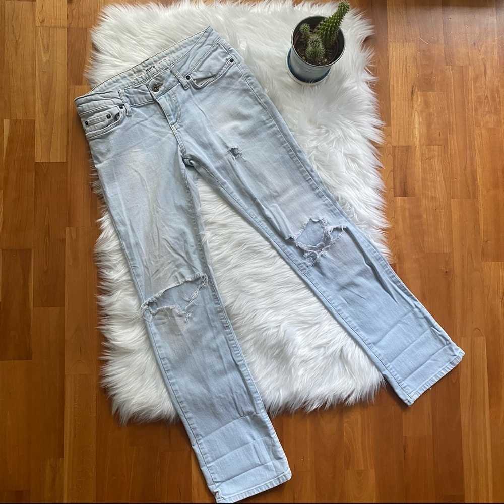 TOPSHOP Light Wash Distressed Wide Leg Flare Jeans